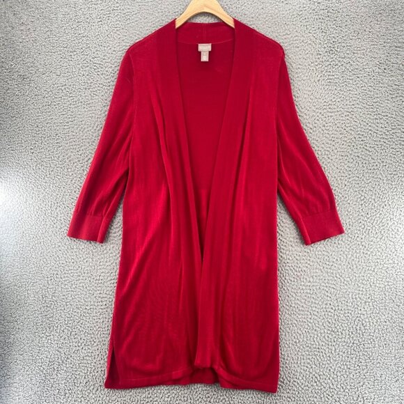 Chicos Sweater Womens 1 US Medium Red Cardigan Open Front 3/4 Sleeves Everyday - Picture 1 of 12